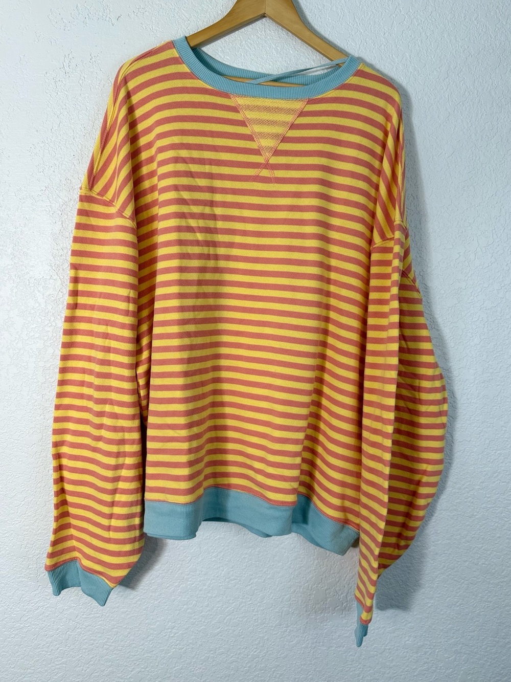 New Free People Classic Striped Crewneck Sweatshirt Yellow Peach Boho Cozy Fall